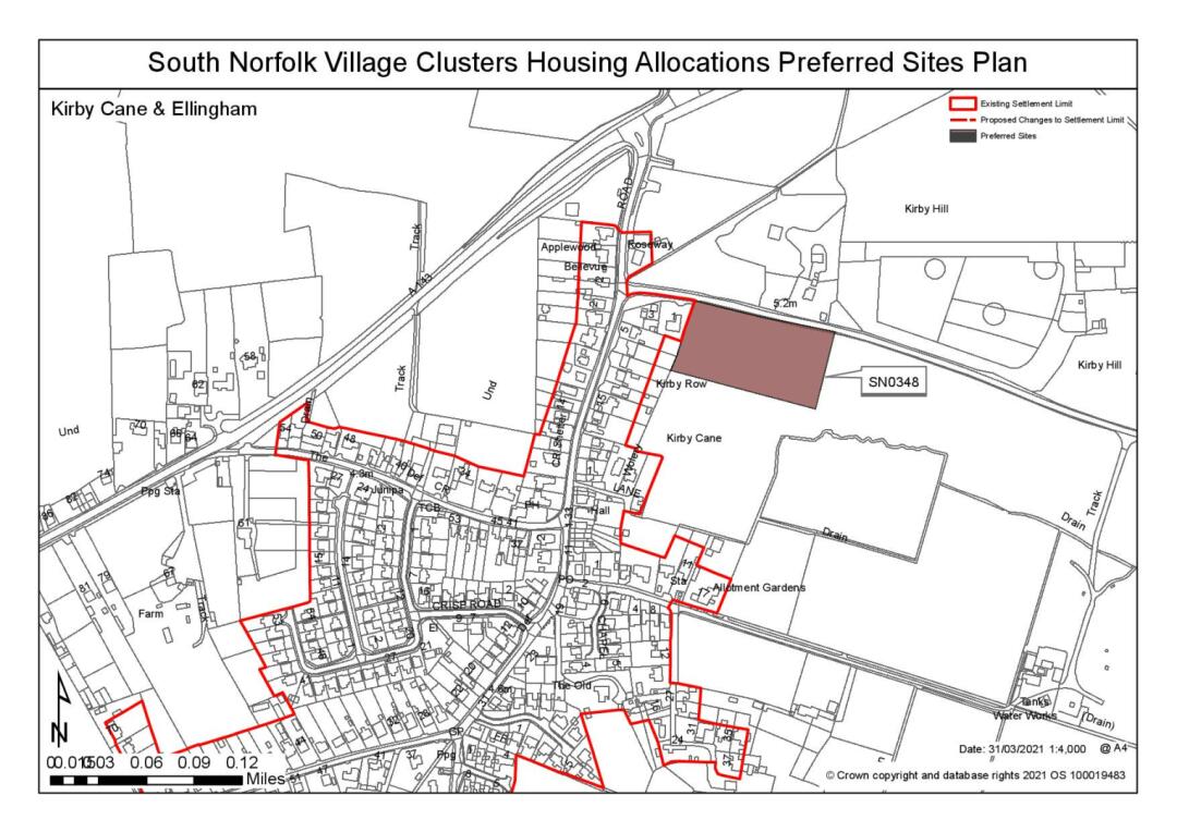 South Norfolk Village Clusters Housing Allocations Preferred Sites Plan - Land to the South of Old Yarmouth Road, Kirby Row, Kirby Cane