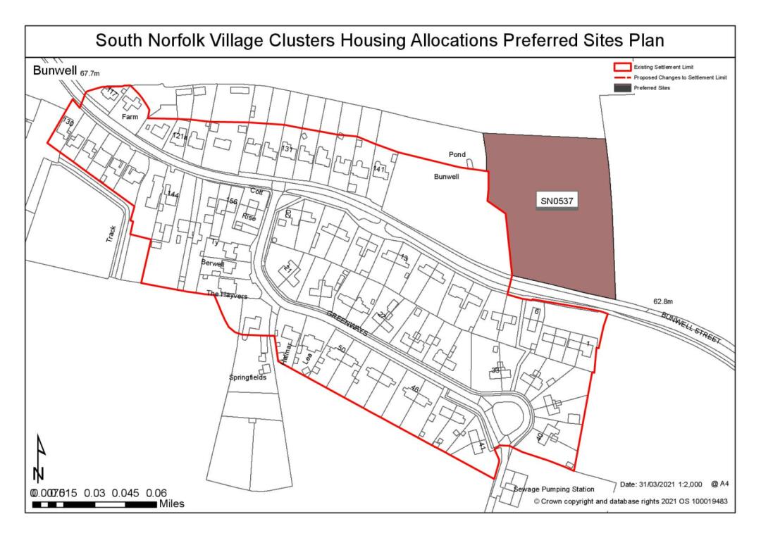 South Norfolk Village Clusters Housing Allocations Preferred Sites Plan - north of Bunwell Street