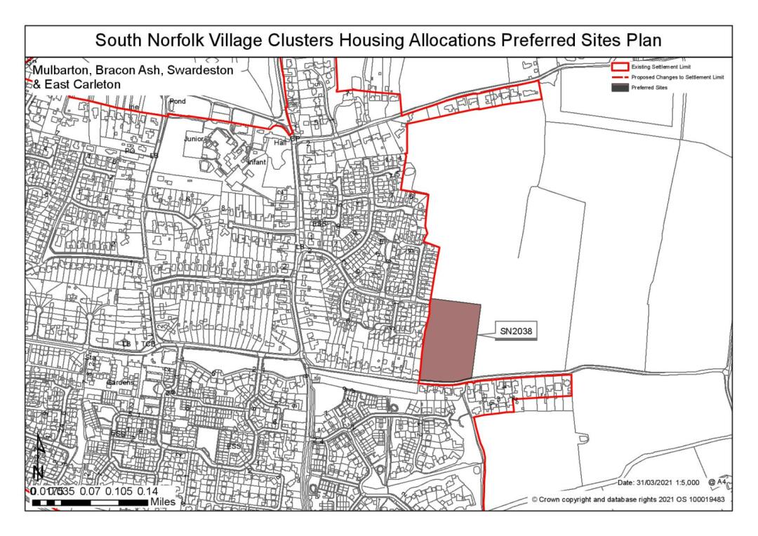 South Norfolk Village Clusters Housing Allocations Preferred Sites Plan - South of Rectory Lane, Mulbarton