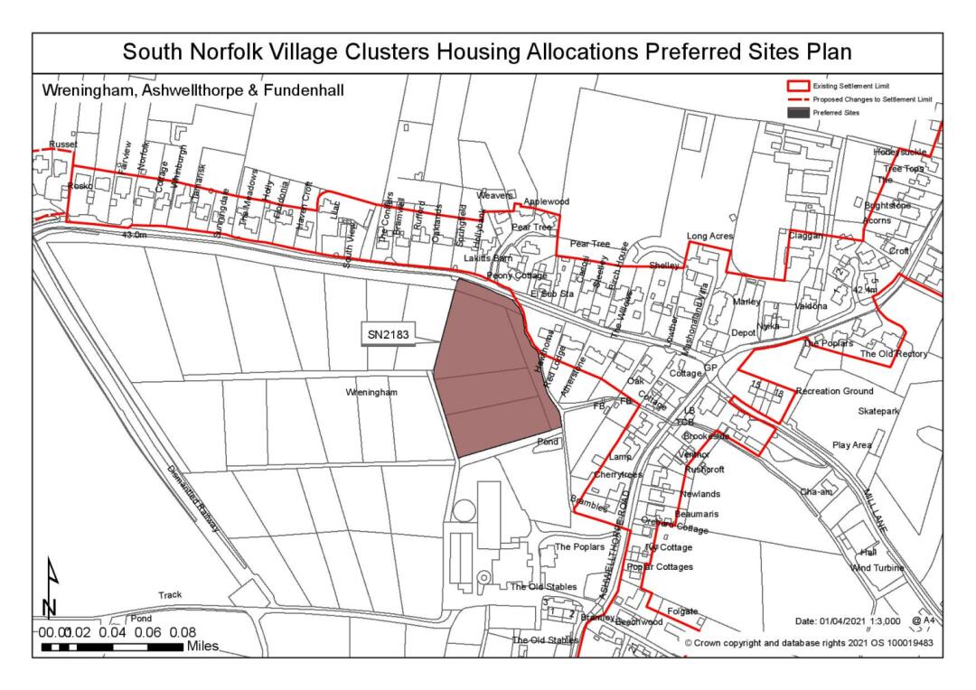 South Norfolk Village Clusters Housing Allocations Preferred Sites Plan - Land south of Wymondham Road, Wreningham