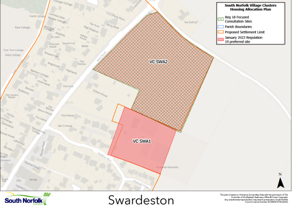 Site map demonstrating location and boundaries of the VC SWA2 site in Swardeston.