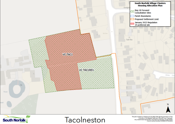 Site map demonstrating location and boundaries of the VC TAC1 REV site in Tacolneston.