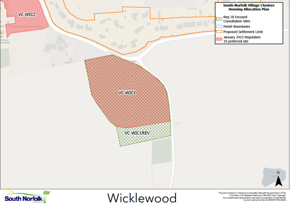 Site map demonstrating location and boundaries of the VC WIC1 site in Wicklewood.