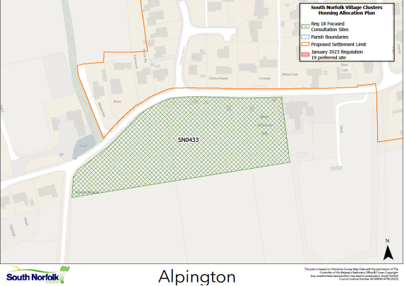 Site map demonstrating location and boundaries of the SN0433 site in Alpington.