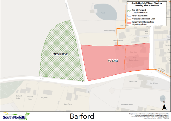 Site map demonstrating location and boundaries of the SN0552REVC site in Barford.