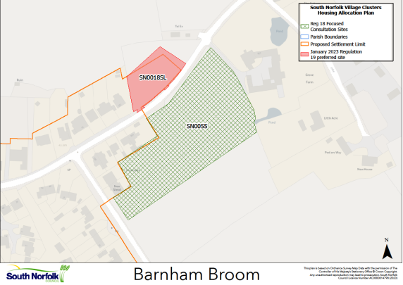 Site map demonstrating location and boundaries of the SN0055 site in Barnham Broom.
