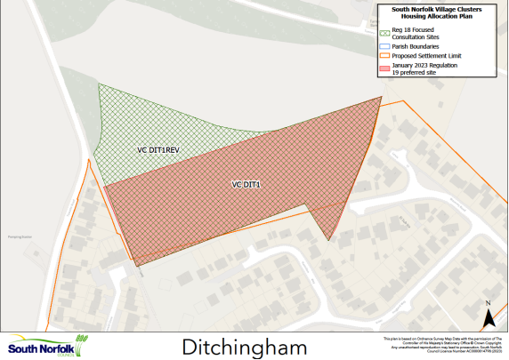 Site map demonstrating location and boundaries of the VC DIT1 REV site in Ditchingham.
